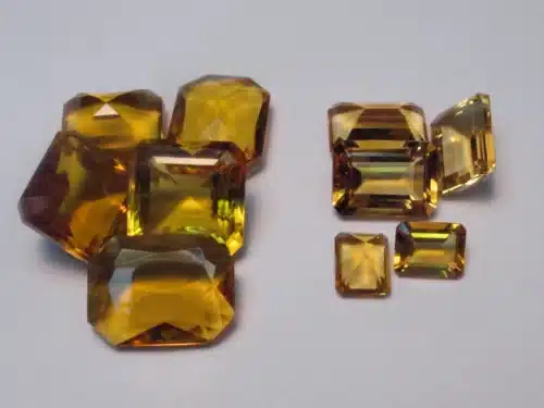 The left shows faceted glass and the right shows natural citrine.