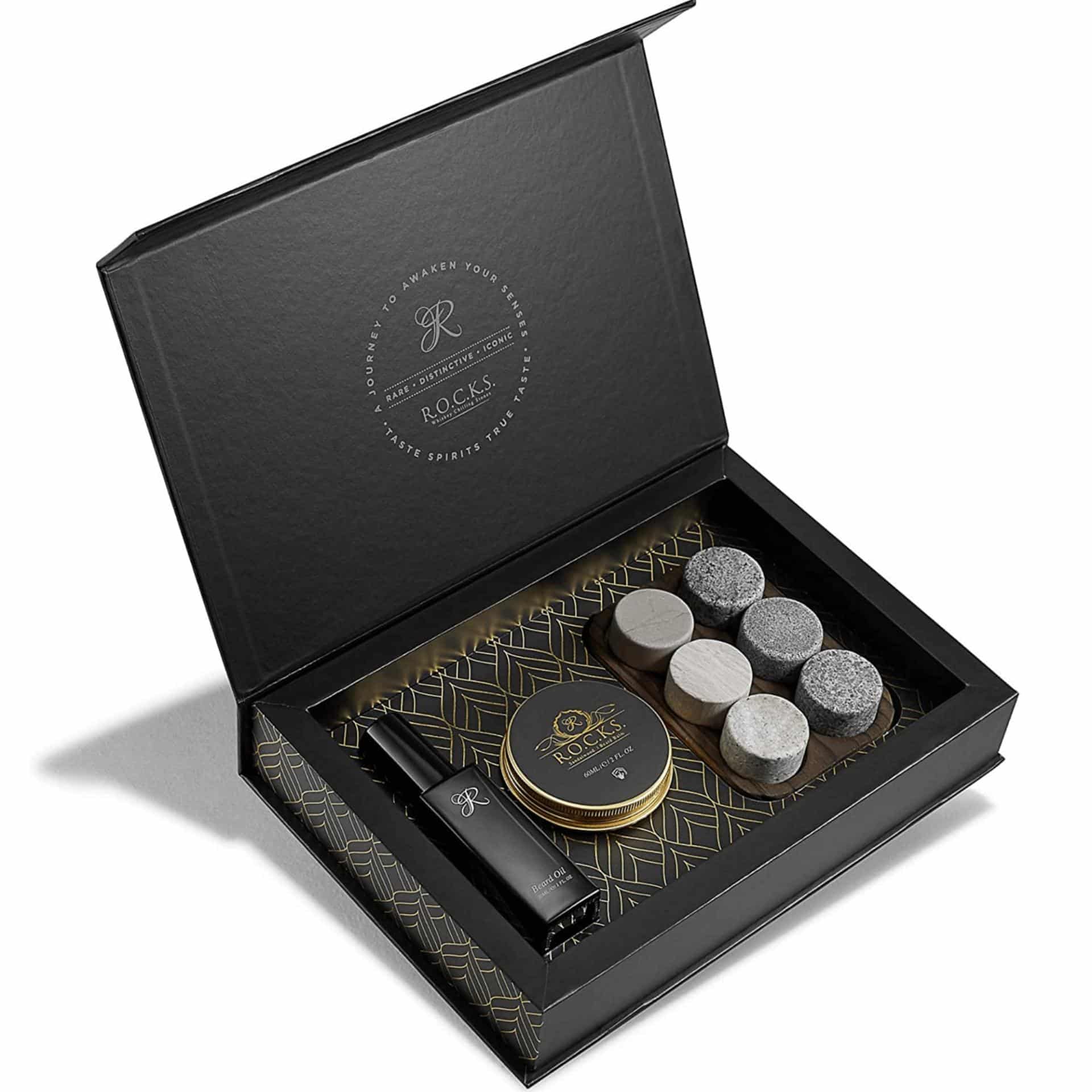 a Whiskey chilling stones gift set, with Beard Care!